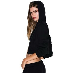 Skims Waffle Knit Cropped Zip Up Jacket in Onyx